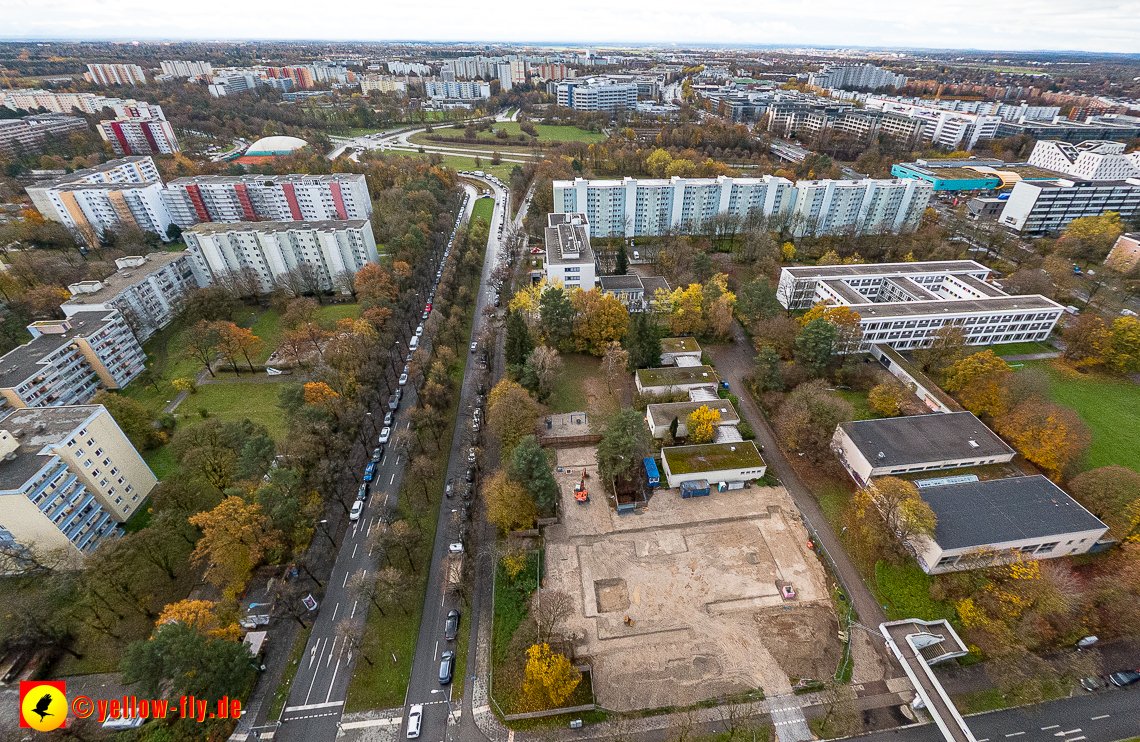 19.11.2022 - Luftbilder von der Baustelle an der Quiddestraße 'Haus für Kinder' in Neuperlach